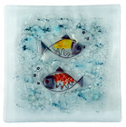 Square Float Glass Dish with Metal Fish Design