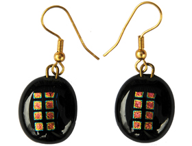 Black Drop Earrings with Pink Accents