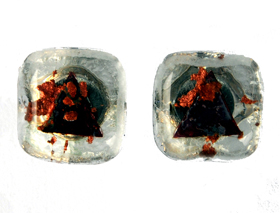 Clear Stud Earrings with Copper Inclusions