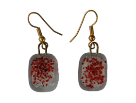 Clear Drop Earrings with Red Frit Decoration